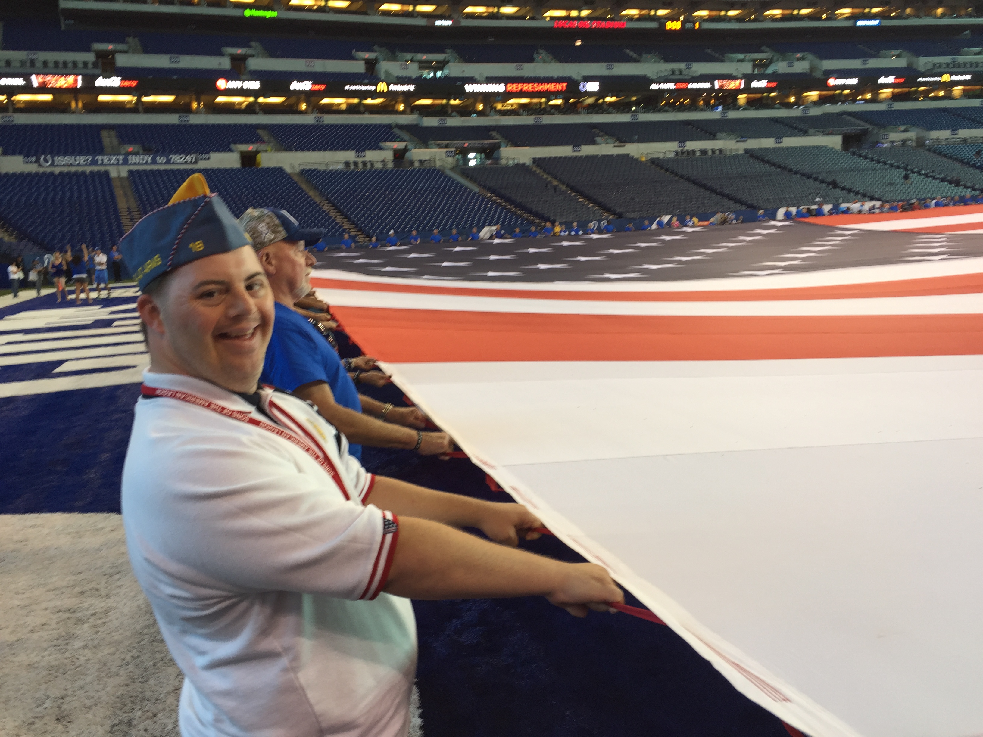 Holding American Flag at Colts Game
